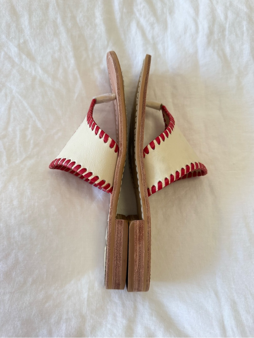 Jack Roger's | Women’s 8 | Ivory Red Leather Lobster Embroidery Thong Sandals - Picture 4 of 8